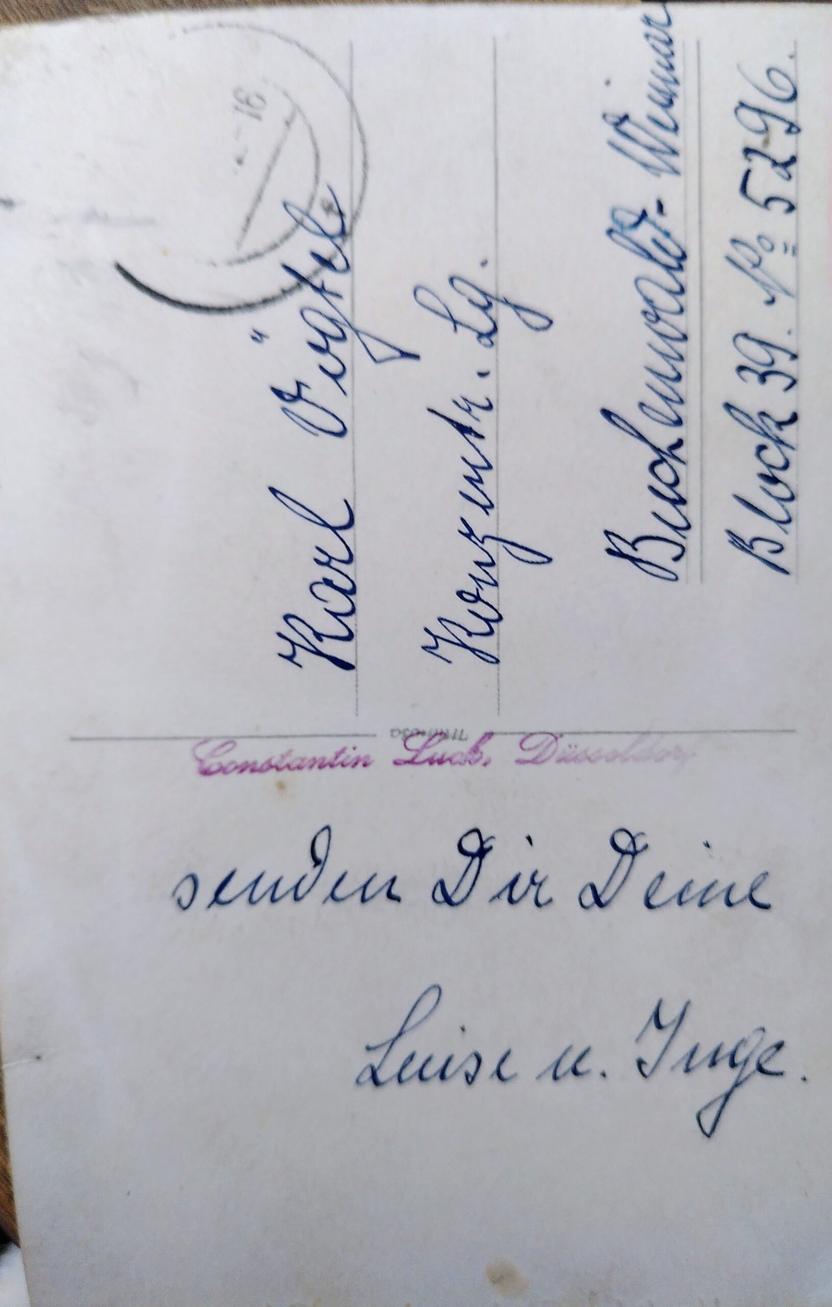 Rückseite der Postkarte