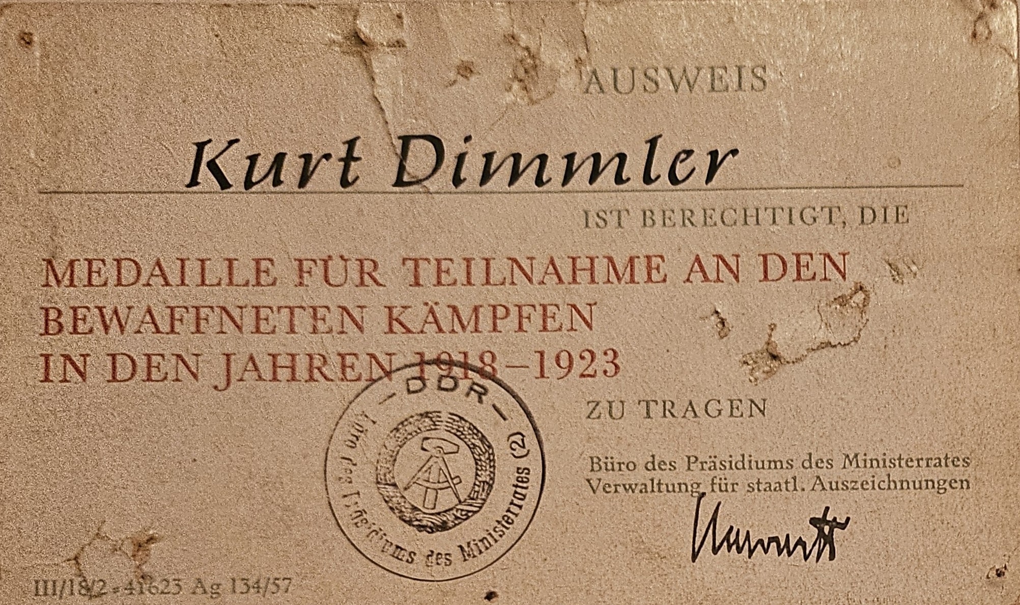 Medaille bewaffnete Kämpfe 1918-23